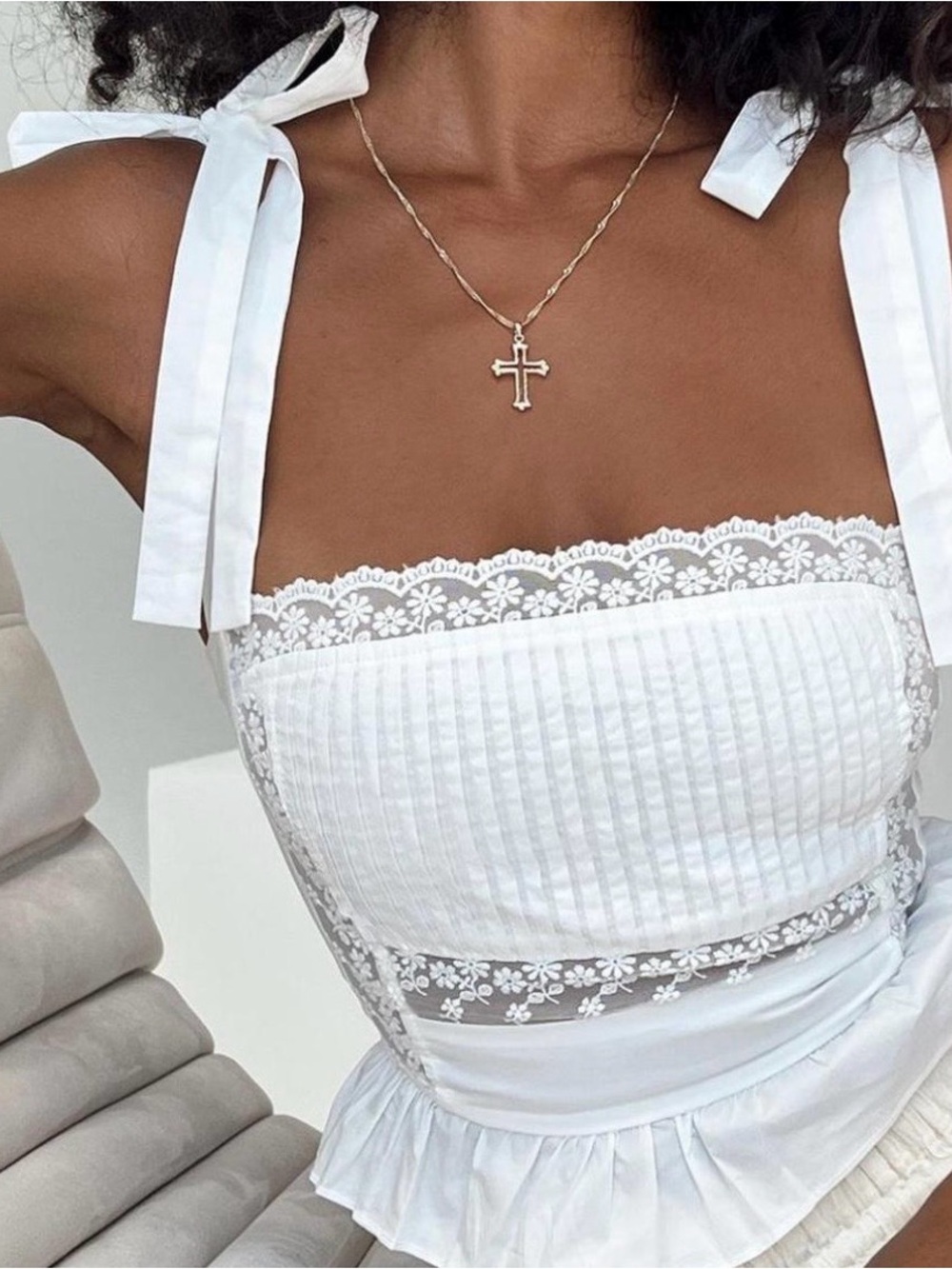 Princess Polly White Lace-Trim Tie-Shoulder Camisole